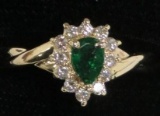 Ladies Diamond and Emerald ring, 14 kt white gold
