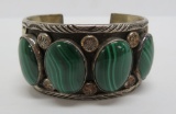 Silver cuff bracelet with stone inlay, marked JB