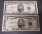 Two $5 Silver Certificates, Anderson & Priest, 1953A, star bill