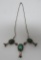 Turquoise and Silver Native American squash blossom Necklace 16 1/2