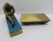 Brass tone sculpture and covered cast metal box