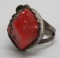 Red Coral ring, sterling, signed Gray, Native American ring, size 8