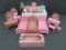 Pink wooden doll house furniture, Strombecker bedroom furniture