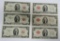 Six $2 red seal US bills, 1928 and 1953 series
