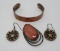 Isreal goldstone 925 brooch, coppertone earrings and cuff