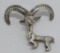 Large horned Alpine Ibex pin, marked MM, 2