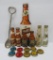 Miniature beer bottle salt and pepper shakers, cork bottle caps and advertising