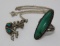 Sterling turquoise ring size 5 and sterling marked Kokopelli necklace