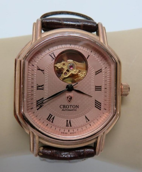 Croton Rose Goldtone Automatic Watch with Exhibition Open Back