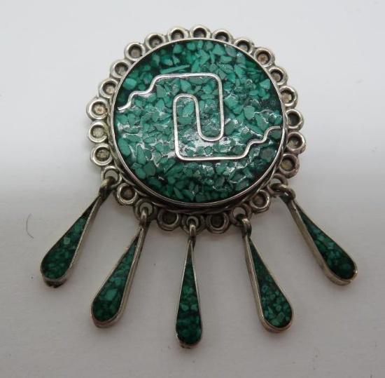 Birdseye Turquoise and Silver Pin 1 1/8" x 1 3/4"