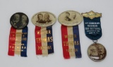 Four 1911 and 1920's Wisconsin Old Settlers Association Pins with ribbons