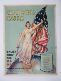 1916 Columbia Calls Army recruitment poster, original, 29 3/4