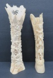 Two carved horn sculptures, oriental motif, 8 1/2