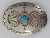 Silver and turquoise belt buckle, 3