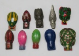 10 metal Cracker Jack animal clickers, colored, 6 bugs, gator, and 3 frogs