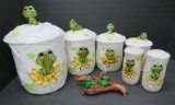 Neil the Frog Canister set and Salt and Pepper Shakers, c 1978