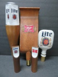 Five vintage Miller and Miller Lite beer tapper handles