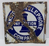 Johnstown Telephone Pay Station enamel sign, two sided flange, 18