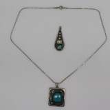Two sterling and turquoise pendants
