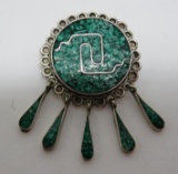 Birdseye Turquoise and Silver Pin 1 1/8