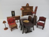 Strombecker and wooden doll house furniture, 16 pieces