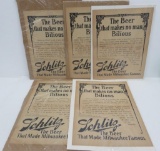 5 pieces of Schlitz paper advertising, Beer that makes no man Bilious