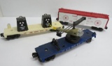 Three Lionel train cars, Military and explosive, plastic, 10