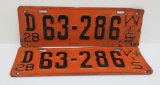 Matched pair of 1928 Wisconsin License Plates, 14
