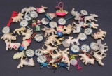 Nice group of 37 vintage celluloid beanie charms, animals and ships, 1 1/4