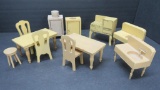 Vintage Wooden doll house furniture, yellow kitchen pieces