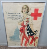 Large framed Harrison Fisher WWI 1918 Red Cross Poster