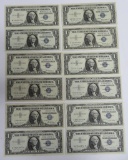 Twelve $1 Silver Certificates series 1957