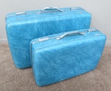 2 Vintage American Tourister luggage, turquoise retro blue, hard sided