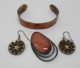 Isreal goldstone 925 brooch, coppertone earrings and cuff