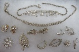 Rhinestone jewelry lot, necklaces, earrings and pins