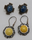 Two sets on inlay stone earrings, pierced