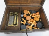 Musical wood box and wooden chess pieces