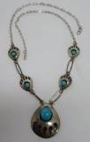 Sterling and Turquoise bear paw necklace, 19