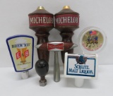 Seven vintage beer tapper handles, Schlitz, Michelob, EB
