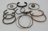 Large lot of 11 bracelets and 2 rings, Sterling, copper and mixed metals