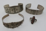 Three bracelets and sterling ring size 5 1/2