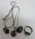 Turquoise bear paw necklace and sterling ring size 3 1/2