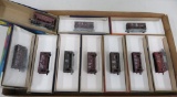 Ten HO scale Ore cars, variety of railroads, most with boxes, Roundhouse
