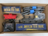 American Flyer train items, track, transformer, boxes and caboose