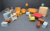 Wooden doll house furniture, MCM style, 20 pieces