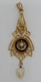 10 kt gold lavalier pendant with pearls, 1 1/2