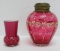 Cranberry enameled shaker and toothpick holder