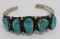 Turquoise cuff bracelet, five stone design, unmarked