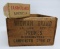 Two wooden boxes, Wigwam Prunes and Land O Lakes cheese box