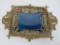 Majolica style tray in ornate metal tray, 10 1/4
